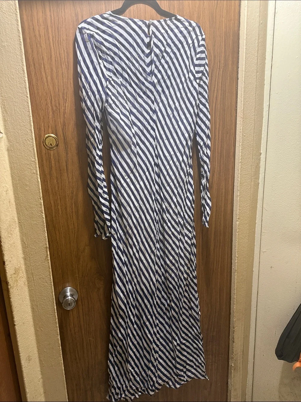 J. Crew Navy and White Diagonal Stripe Long Sleeve Maxi Dress